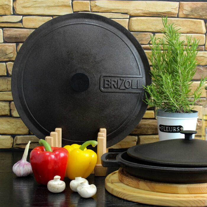 Ø28cm Gusseisenpfanne mit Deckel aus Gusseisen Bräter Schmortopf aus Gusseisen zwei Griffe Servierpfanne