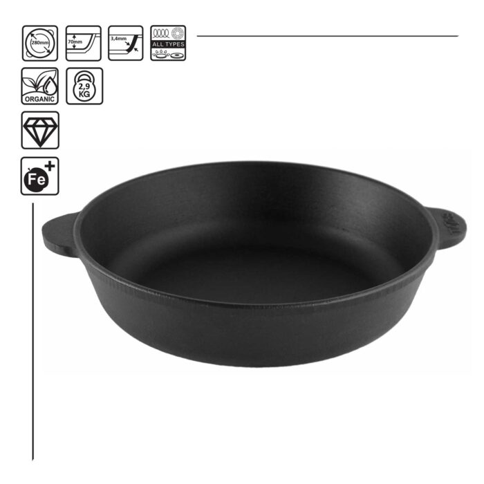 Ø28cm Gusseisenpfanne mit Deckel aus Gusseisen Bräter Schmortopf aus Gusseisen zwei Griffe Servierpfanne