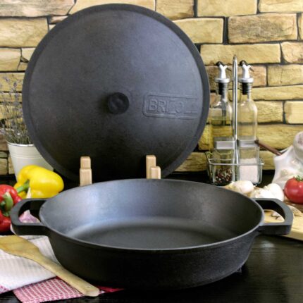 Ø36cm Gusseisenpfanne mit Deckel aus Gusseisen Bräter Schmortopf aus Gusseisen zwei Griffe Servierpfanne