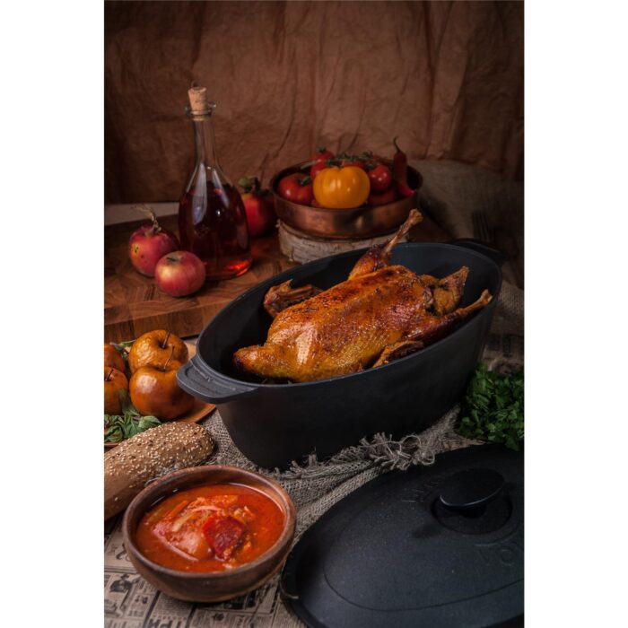 Bräter 6L Gänsebräter aus Gusseisen / Entenbräter / Hähnchenbräter