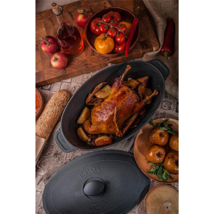 Bräter 6L Gänsebräter aus Gusseisen / Entenbräter / Hähnchenbräter