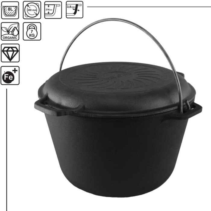 Kazan Schwenktopf Gusseisen Kasan Deckel-Bratpfanne Campingtopf Kessel