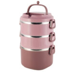 Lunchbox 3 Etagen Frischhaltedose Essensbehälter Lunch Box Brotdose Frühstücksdose Rosa