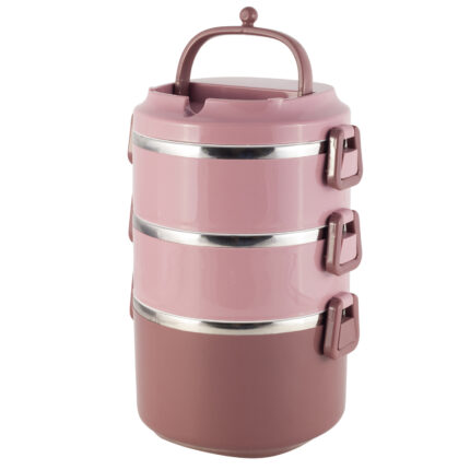 Lunchbox 3 Etagen Frischhaltedose Essensbehälter Lunch Box Brotdose Frühstücksdose Rosa