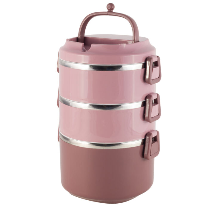 Lunchbox 3 Etagen Frischhaltedose Essensbehälter Lunch Box Brotdose Frühstücksdose Rosa