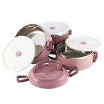 Lunchbox 3 Etagen Frischhaltedose Essensbehälter Lunch Box Brotdose Frühstücksdose Rosa