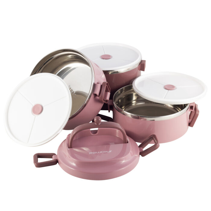 Lunchbox 3 Etagen Frischhaltedose Essensbehälter Lunch Box Brotdose Frühstücksdose Rosa