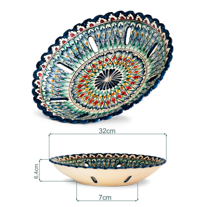 Oriental Obstschale Ceramics Gerillt Teller Plate Handgemalt Glasur Dekorativ