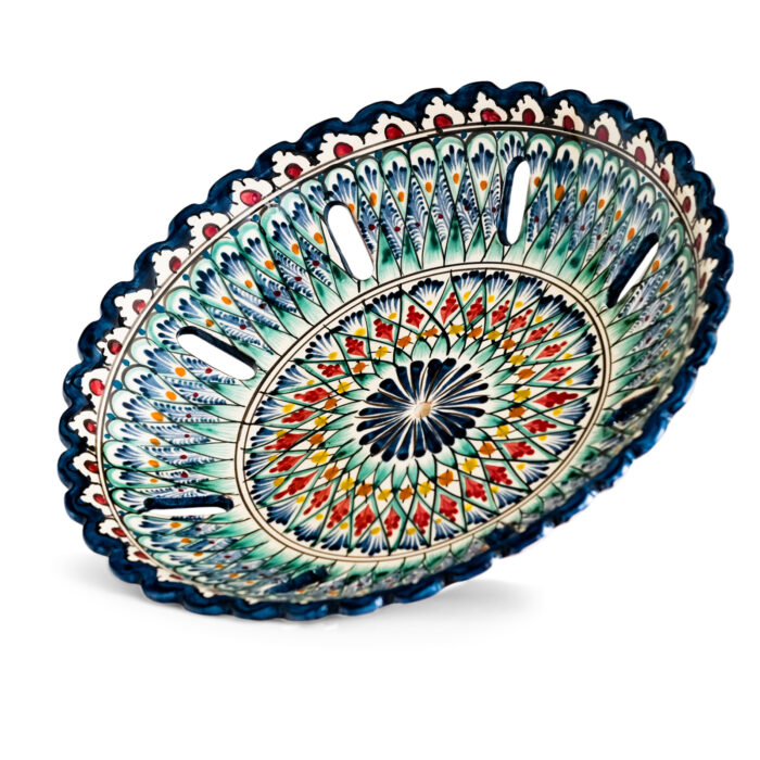 Oriental Obstschale Ceramics Gerillt Teller Plate Handgemalt Glasur Dekorativ