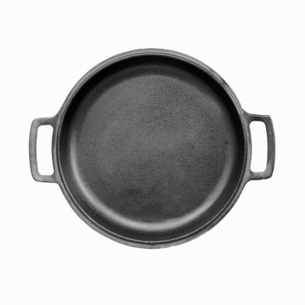 Ø24cm 47mm hoch Gusseisenpfanne Gußeisenpfanne mit Holzgriff und Deckel-Bratpfanne aus Gusseisen