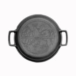 Ø24cm 47mm hoch Gusseisenpfanne Gußeisenpfanne mit Holzgriff und Deckel-Bratpfanne aus Gusseisen