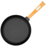 Ø24cm 47mm hoch Gusseisenpfanne Gußeisenpfanne mit Holzgriff und Deckel-Bratpfanne aus Gusseisen