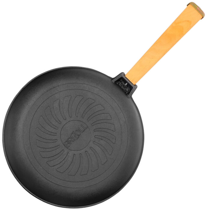 Ø24cm 47mm hoch Gusseisenpfanne Gußeisenpfanne mit Holzgriff und Deckel-Bratpfanne aus Gusseisen