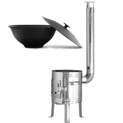 Ø31 Utschak Edelstahl Uchag Campingofen Feuerofen 6L Kazan mit Guseisen Deckel Kasan Eintopfofen Gulaschkanonev