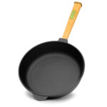 Ø28cm Gusseisenpfanne 55mm hoch mit Holzgriff und Gusseisen Deckel Induktion Bratpfanne