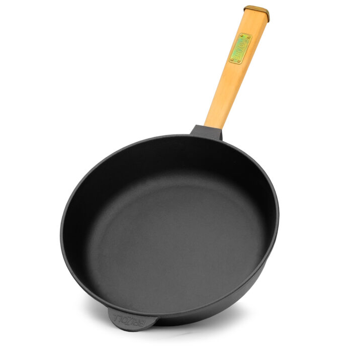 Ø28cm Gusseisenpfanne 55mm hoch mit Holzgriff und Gusseisen Deckel Induktion Bratpfanne