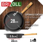 Ø28cm Gusseisenpfanne 55mm hoch mit Holzgriff und Gusseisen Deckel Induktion Bratpfanne