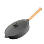 Ø28cm Gusseisenpfanne 55mm hoch mit Holzgriff und Gusseisen Deckel Induktion Bratpfanne