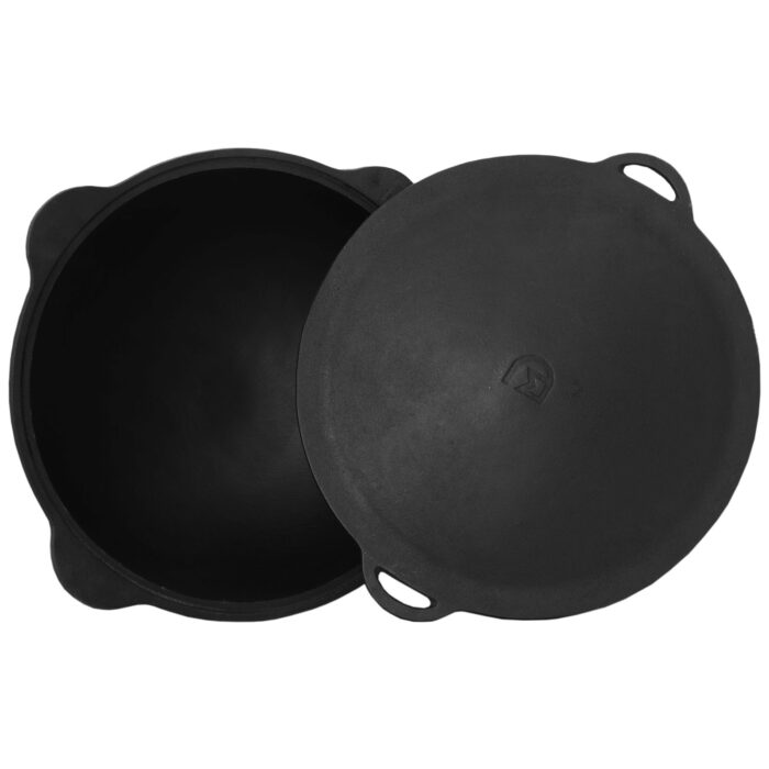 Gusseisen Kasan 8L rund NAMANGAN mit Deckel-Grillplatte Campingtopf Kazan WOK Kessel Camping BBQ Asia