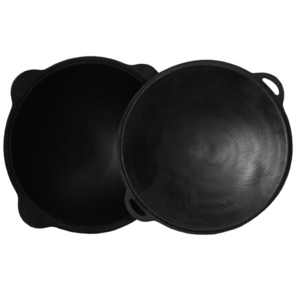 Gusseisen Kasan eben NAMANGAN mit Deckel-Grillplatte Campingtopf Kazan WOK Kessel Camping BBQ Asia