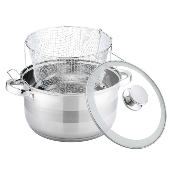 Frittiertopf Edelstahl Glasdeckel Induktion Friteuse Pommestopf