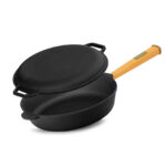 Ø24-28cm (tief) Gusseisenpfanne Gußeisenpfanne mit Holzgriff Pfanne aus Gusseisen