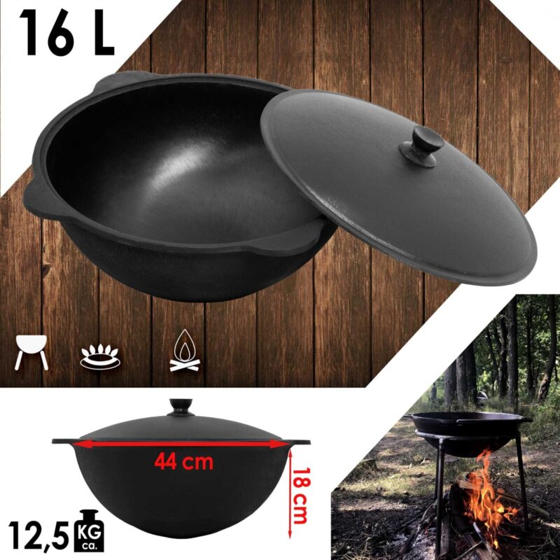 Wok Pfanne 16 L Asia Wok aus Gusseisen mit Deckel kaufen