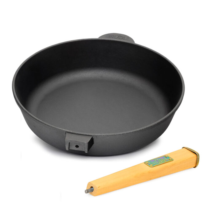 Gusseisenpfanne ⌀ 20-28 cm Bratpfanne mit Holzgriff, Gusspfanne, Schmorpfanne Induktionsgeeignet