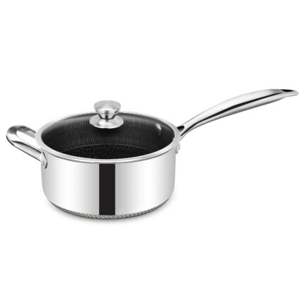 Stielkasserolle 20 cm Edelstahl Universaltopf Glasdeckel Kochtopf  Antihaftbeschichtung