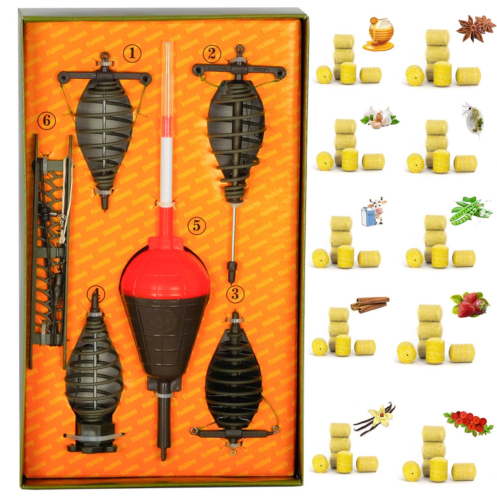 Super Set Posenmontage Futterkorb mit Plankton Fischköder Angelzubehör Vorfachhaken Oberflächenmontage Karpfen Fertig Montage