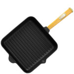 Grillpfanne 28 / 26 cm Gusseisen Holzgriff Bratpfanne Pfanne Feuerpfanne Induktion