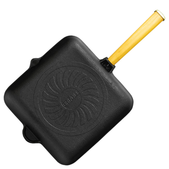 Grillpfanne 28 / 26 cm Gusseisen Holzgriff Bratpfanne Pfanne Feuerpfanne Induktion