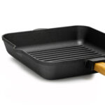 Grillpfanne 28 / 26 cm Gusseisen Holzgriff Bratpfanne Pfanne Feuerpfanne Induktion