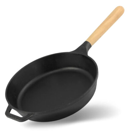 Ø22-28cm Gusseisenpfanne BRIZOLL Bratpfanne aus Gusseisen Eisenpfanne Gusspfanne rund mit Holzgriff INDUKTION für alle Herdarten
