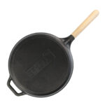 Ø22-28cm Gusseisenpfanne BRIZOLL Bratpfanne aus Gusseisen Eisenpfanne Gusspfanne rund mit Holzgriff INDUKTION für alle Herdarten