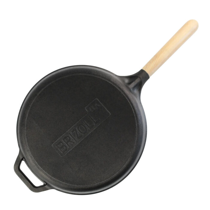 Ø22-28cm Gusseisenpfanne BRIZOLL Bratpfanne aus Gusseisen Eisenpfanne Gusspfanne rund mit Holzgriff INDUKTION für alle Herdarten