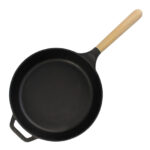 Ø22-28cm Gusseisenpfanne BRIZOLL Bratpfanne aus Gusseisen Eisenpfanne Gusspfanne rund mit Holzgriff INDUKTION für alle Herdarten