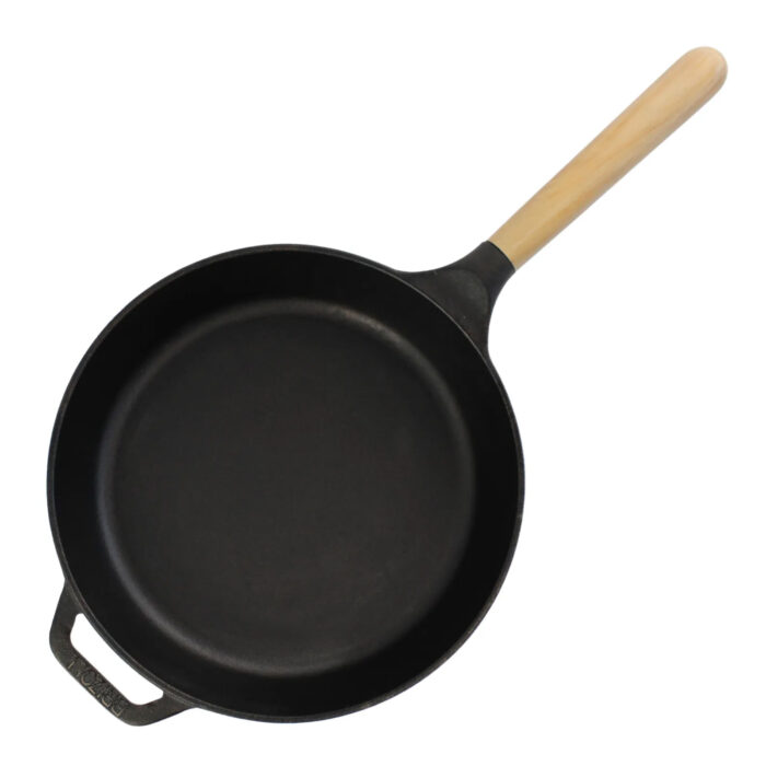 Ø22-28cm Gusseisenpfanne BRIZOLL Bratpfanne aus Gusseisen Eisenpfanne Gusspfanne rund mit Holzgriff INDUKTION für alle Herdarten