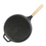 Ø22-28cm Gusseisenpfanne BRIZOLL mit Glasdeckel Bratpfanne aus Gusseisen Eisenpfanne Gusspfanne rund mit Holzgriff INDUKTION für alle Herdarten