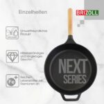 Ø22-28cm Gusseisenpfanne BRIZOLL mit Glasdeckel Bratpfanne aus Gusseisen Eisenpfanne Gusspfanne rund mit Holzgriff INDUKTION für alle Herdarten