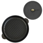 Ø28cm Grillpfanne aus Gusseisen Bräter mit Pressdeckel Schmortopf zwei Griffe Servierpfanne Grill