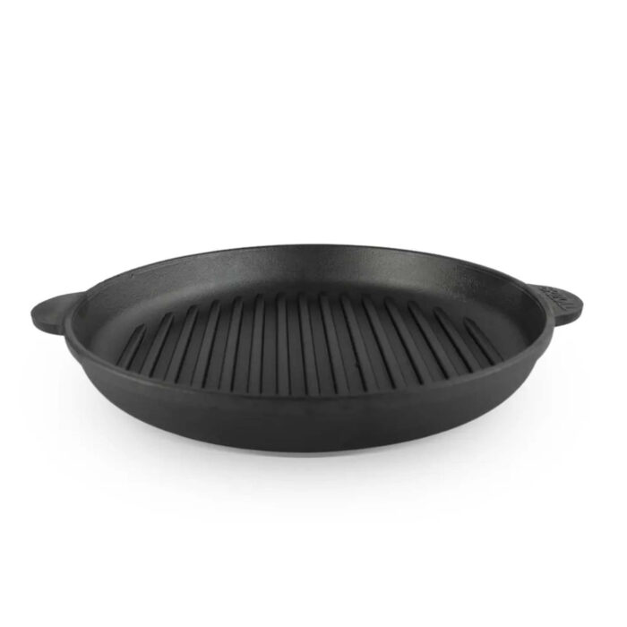 Ø28cm Grillpfanne aus Gusseisen Bräter mit Pressdeckel Schmortopf zwei Griffe Servierpfanne Grill