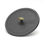 Ø28cm Grillpfanne aus Gusseisen Bräter mit Pressdeckel Glasdeckel Pfannenwender Schmortopf zwei Griffe Servierpfanne Grill