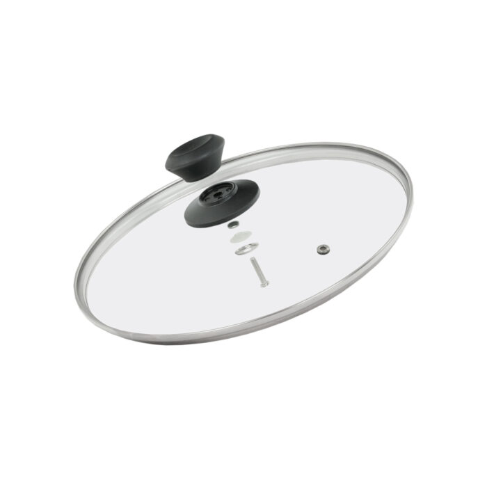 Ø28cm Grillpfanne aus Gusseisen Bräter mit Pressdeckel Glasdeckel Pfannenwender Schmortopf zwei Griffe Servierpfanne Grill