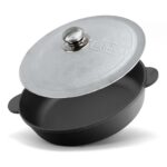 Ø28cm Gusseisenpfanne mit Aluminiumdeckel Bräter Schmortopf aus Gusseisen zwei Griffe Servierpfanne