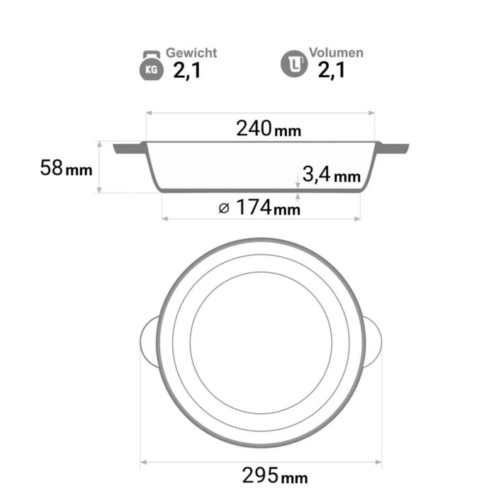 Ø28cm Gusseisenpfanne mit Aluminiumdeckel Bräter Schmortopf aus Gusseisen zwei Griffe Servierpfanne