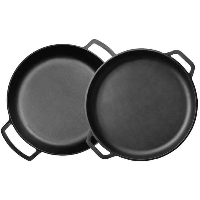 Ø36cm Gusseisenpfanne mit Deckel-Bratpfanne aus Gusseisen Bräter Schmortopf aus Gusseisen zwei Griffe Servierpfanne kaufen