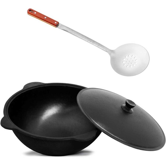 Kasan Gusseisen Bratpfanne mit Deckel mit Schaumkelle kaufen - Kasan mit Deckel, Wok Pfanne, Bratpfanne kaufen, Kasan kaufen
