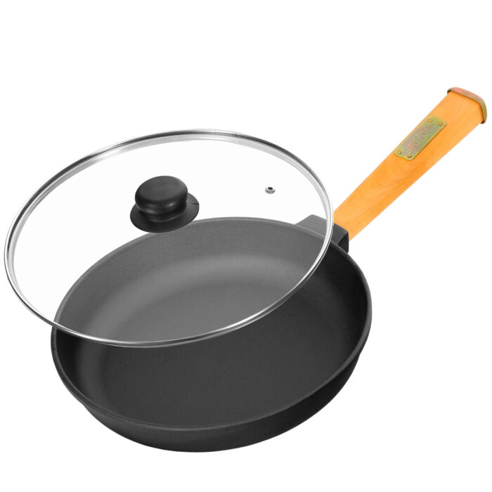 Ø20-28cm Gusseisenpfanne Gußeisenpfanne mit Holzgriff Pfanne aus Gusseisen