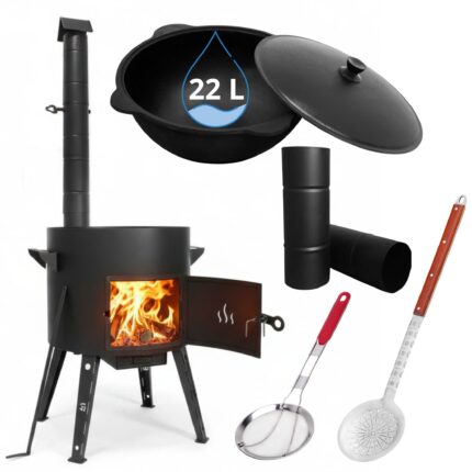 Ø49 Uchag 2mm stahl Utschak mit Schornstein Abzugsrohr Utschag Campingofen 22L Kazan Eben Kasan Feuerstelle Feldküche Außenküche Eintopfofen Gulaschkanone
